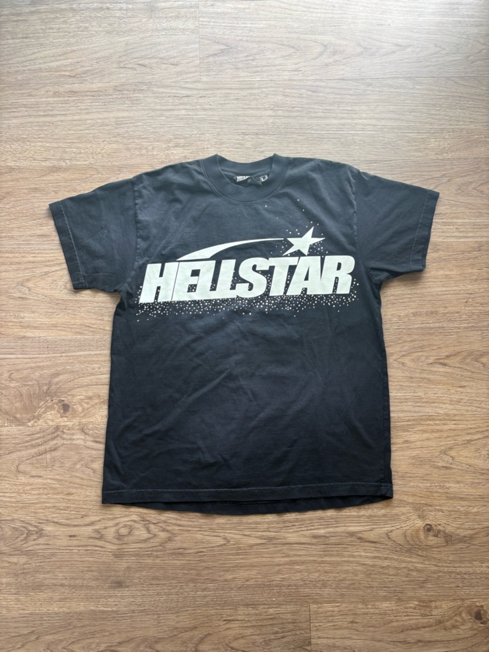 black Hellstar Rhinestone Tee With White Lettering